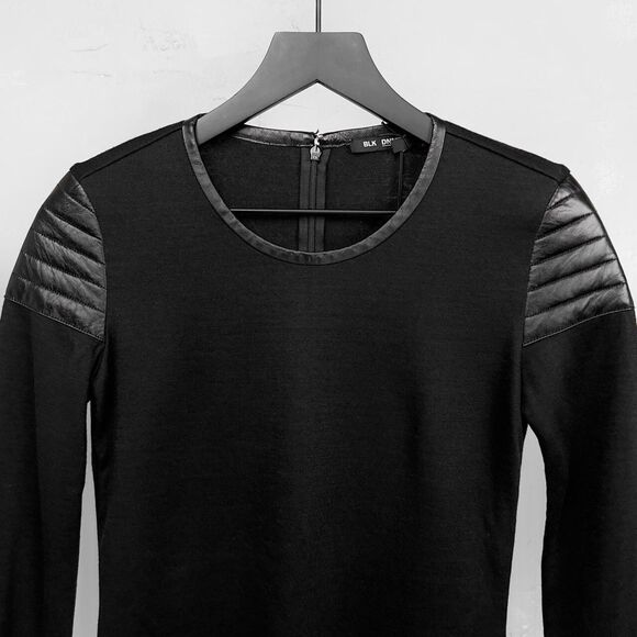 NWT BLK DNM Dress 26 Wool Blend Knit Dress With Leather Details Women's XS NEW - Picture 2 of 5